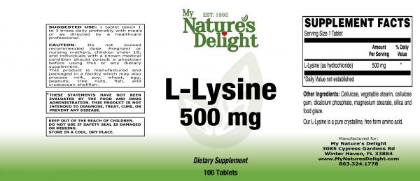 L-Lysine 500 mg - 100 Vegan Tabs - Image 3